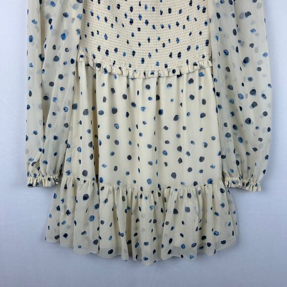 Wilfred Tempest Polka Dot Smocked Mini Dress Long Sleeve 80286QP Women's Size M - Picture 3 of 10